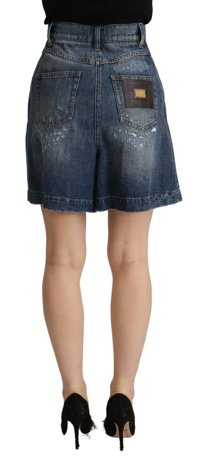 Dolce &amp; Gabbana Blaue Bermudashorts aus Baumwolle mit hoher Taille im Distressed-Look