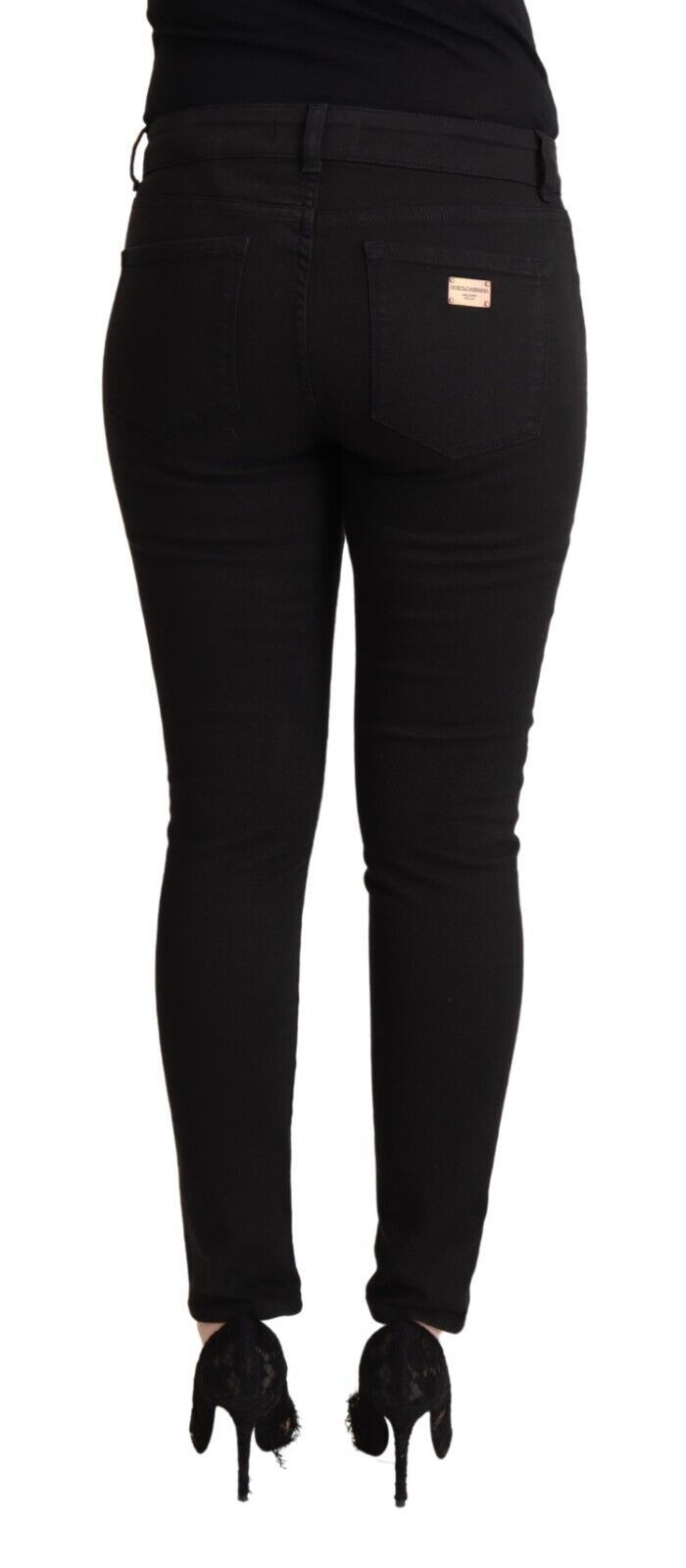 Dolce &amp; Gabbana Jean slim en denim taille moyenne en coton noir