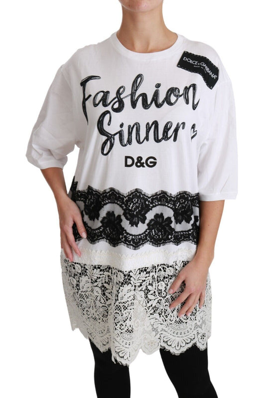 Dolce &amp; Gabbana Haut T-shirt en dentelle de coton blanc Fashion Sinner