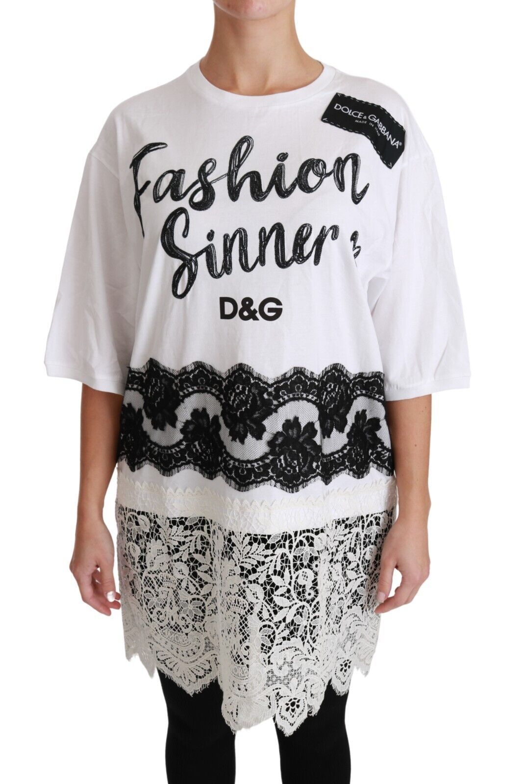 Dolce &amp; Gabbana Haut T-shirt en dentelle de coton blanc Fashion Sinner