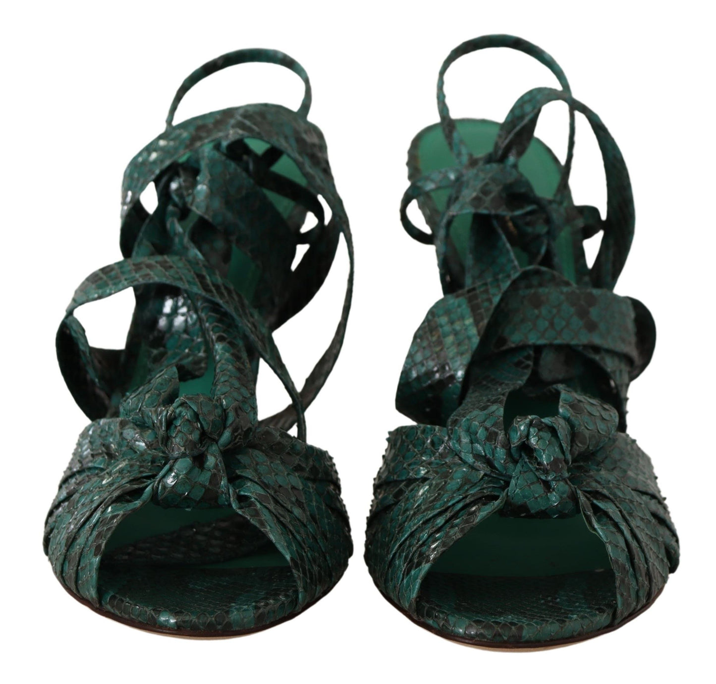 Dolce &amp; Gabbana Grüne Python-Riemen-Sandalen mit Absätzen