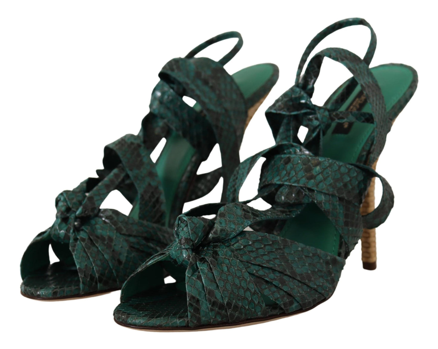 Dolce &amp; Gabbana Grüne Python-Riemen-Sandalen mit Absätzen