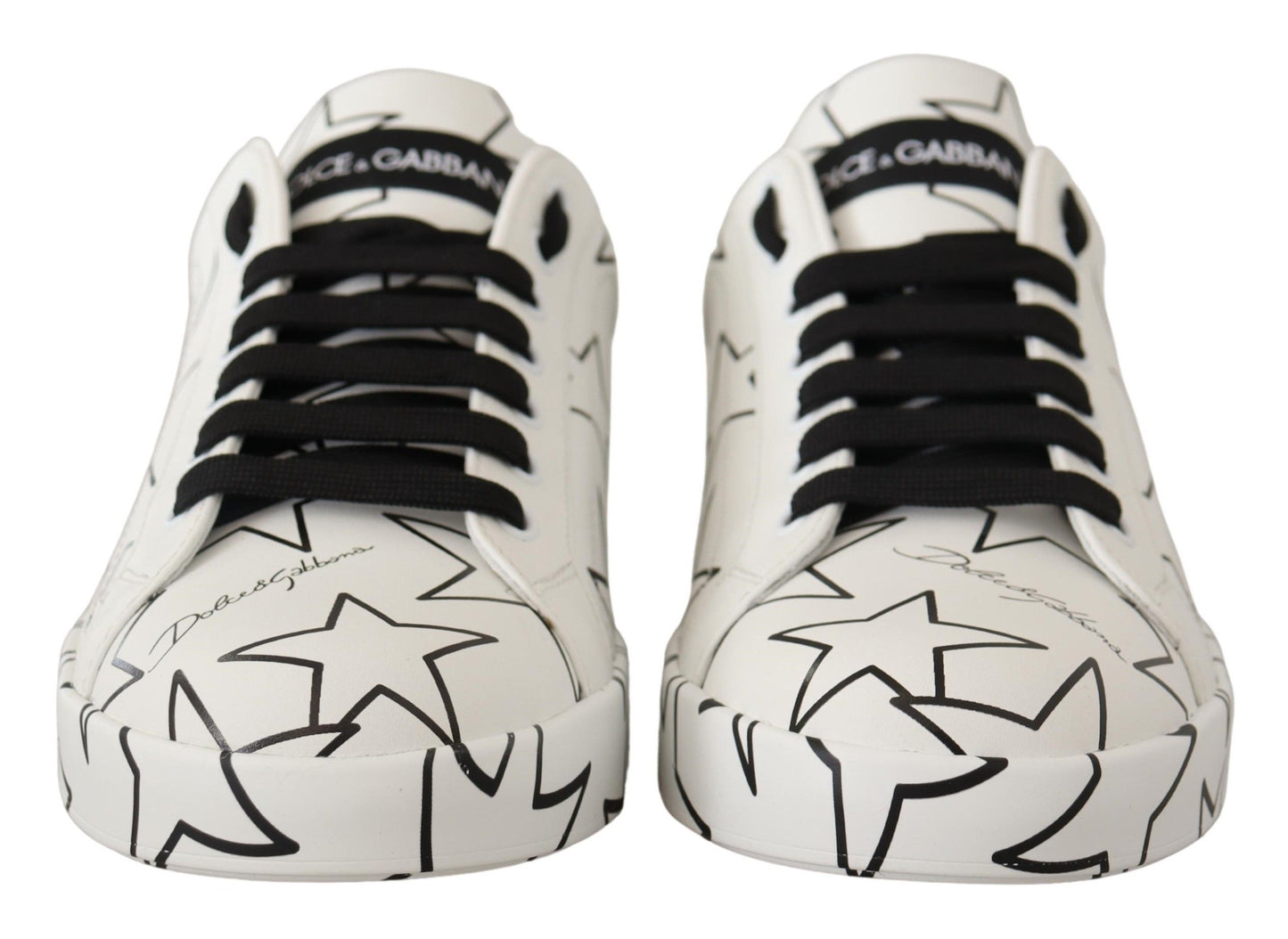 Dolce &amp; Gabbana Weiße Ledersterne Low-Top-Sneaker-Schuhe