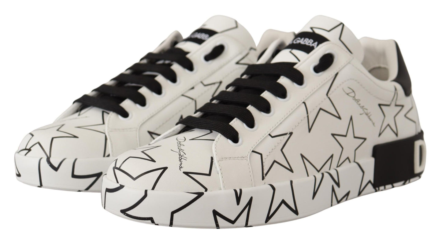 Dolce &amp; Gabbana Weiße Ledersterne Low-Top-Sneaker-Schuhe