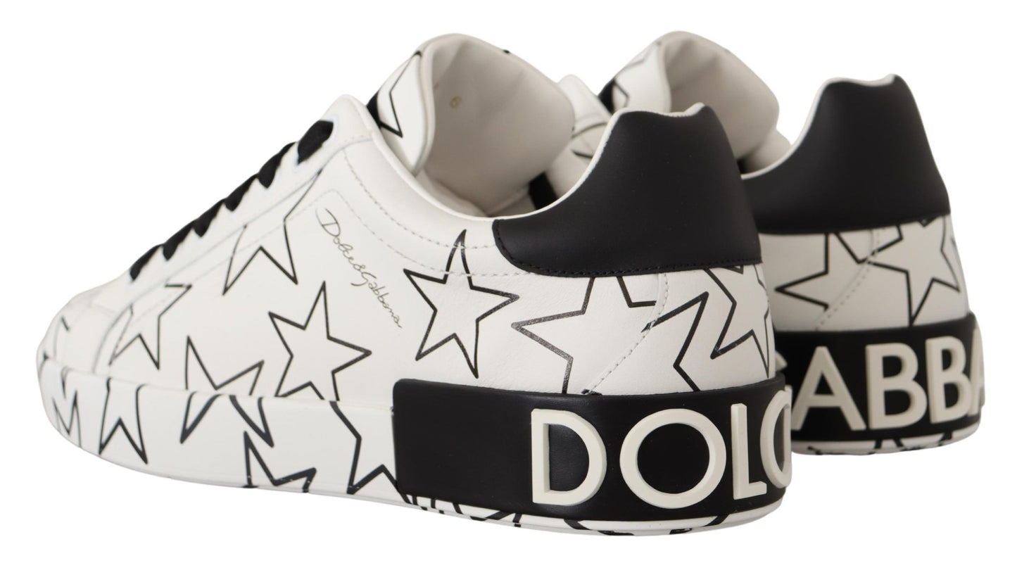 Dolce &amp; Gabbana Weiße Ledersterne Low-Top-Sneaker-Schuhe