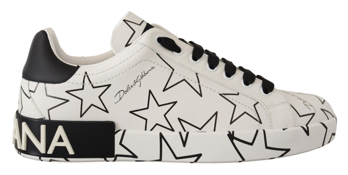 Dolce &amp; Gabbana Weiße Ledersterne Low-Top-Sneaker-Schuhe