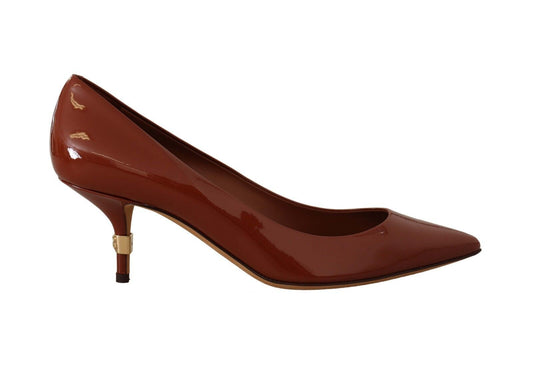 Dolce &amp; Gabbana Escarpins à talons chaton marron en cuir verni