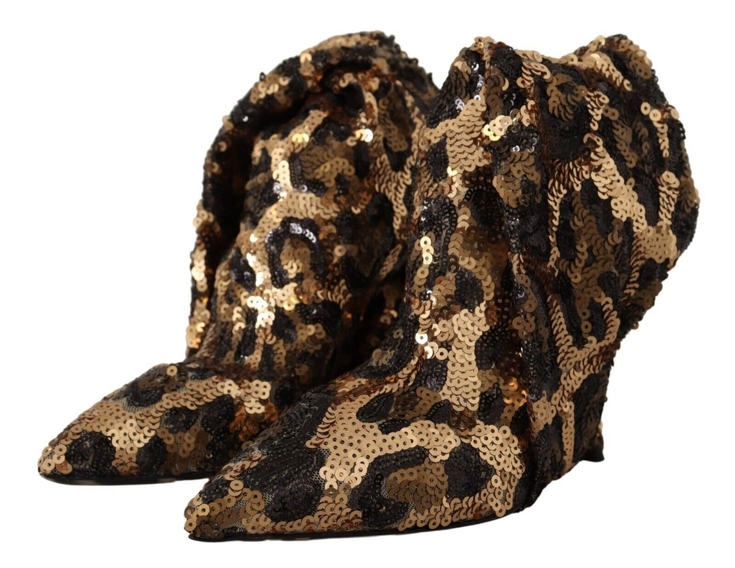 Dolce &amp; Gabbana Gold Leopard Pailletten Heels Stiefel Schuhe