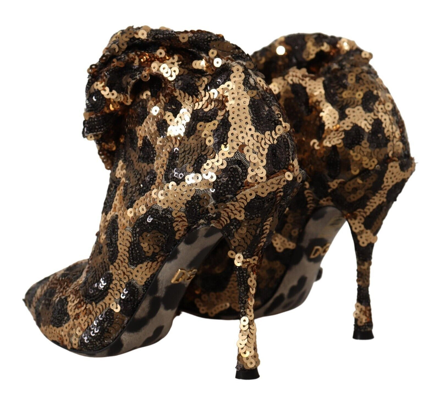 Dolce &amp; Gabbana Gold Leopard Pailletten Heels Stiefel Schuhe