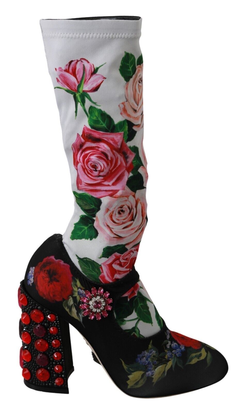 Dolce &amp; Gabbana Chaussettes à fleurs noires Bottes en jersey de cristal Chaussures