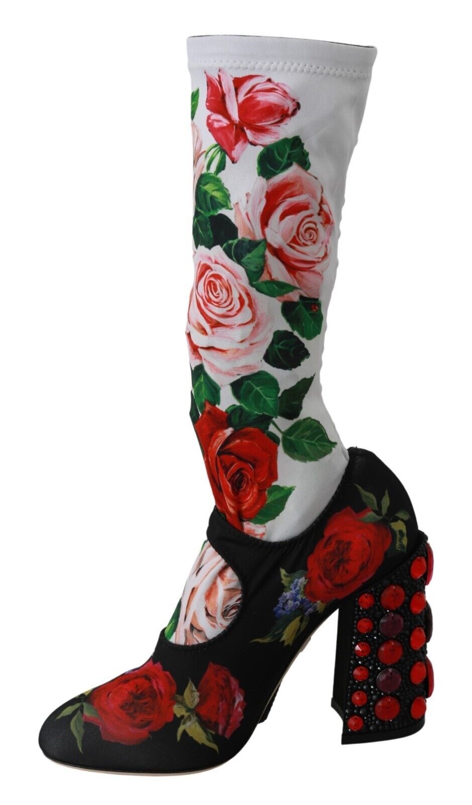 Dolce &amp; Gabbana Chaussettes à fleurs noires Bottes en jersey de cristal Chaussures