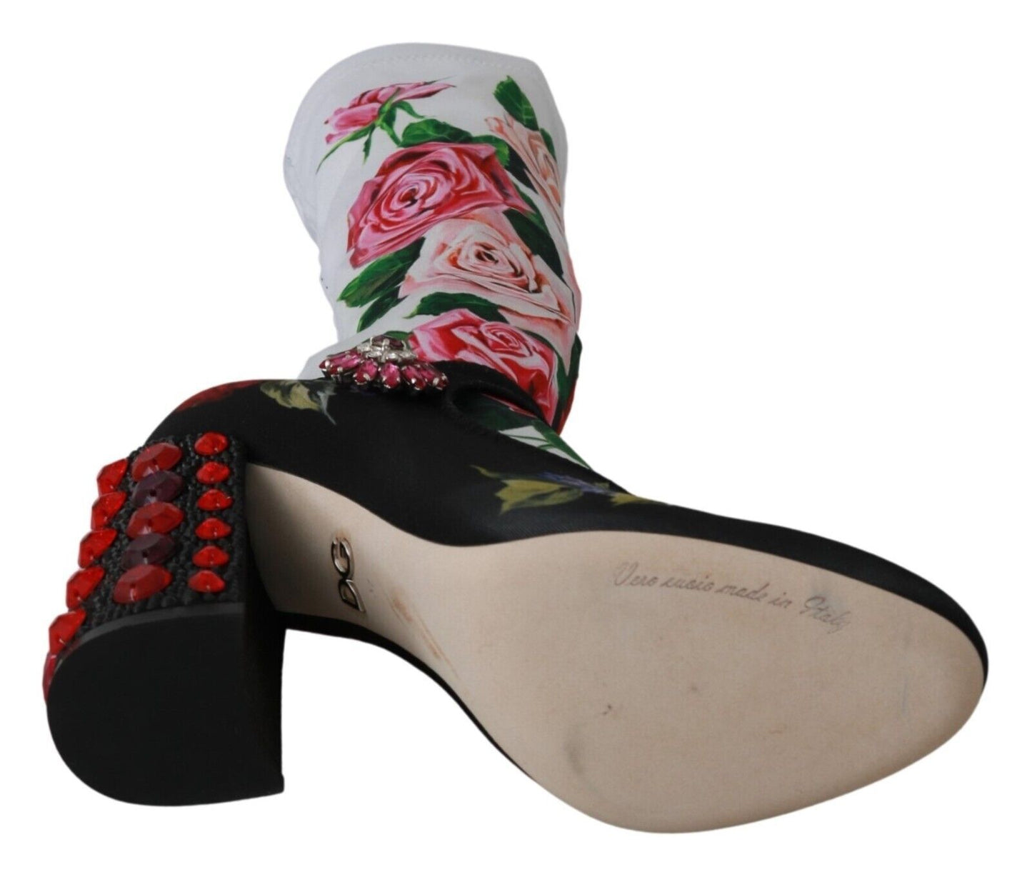 Dolce &amp; Gabbana Chaussettes à fleurs noires Bottes en jersey de cristal Chaussures