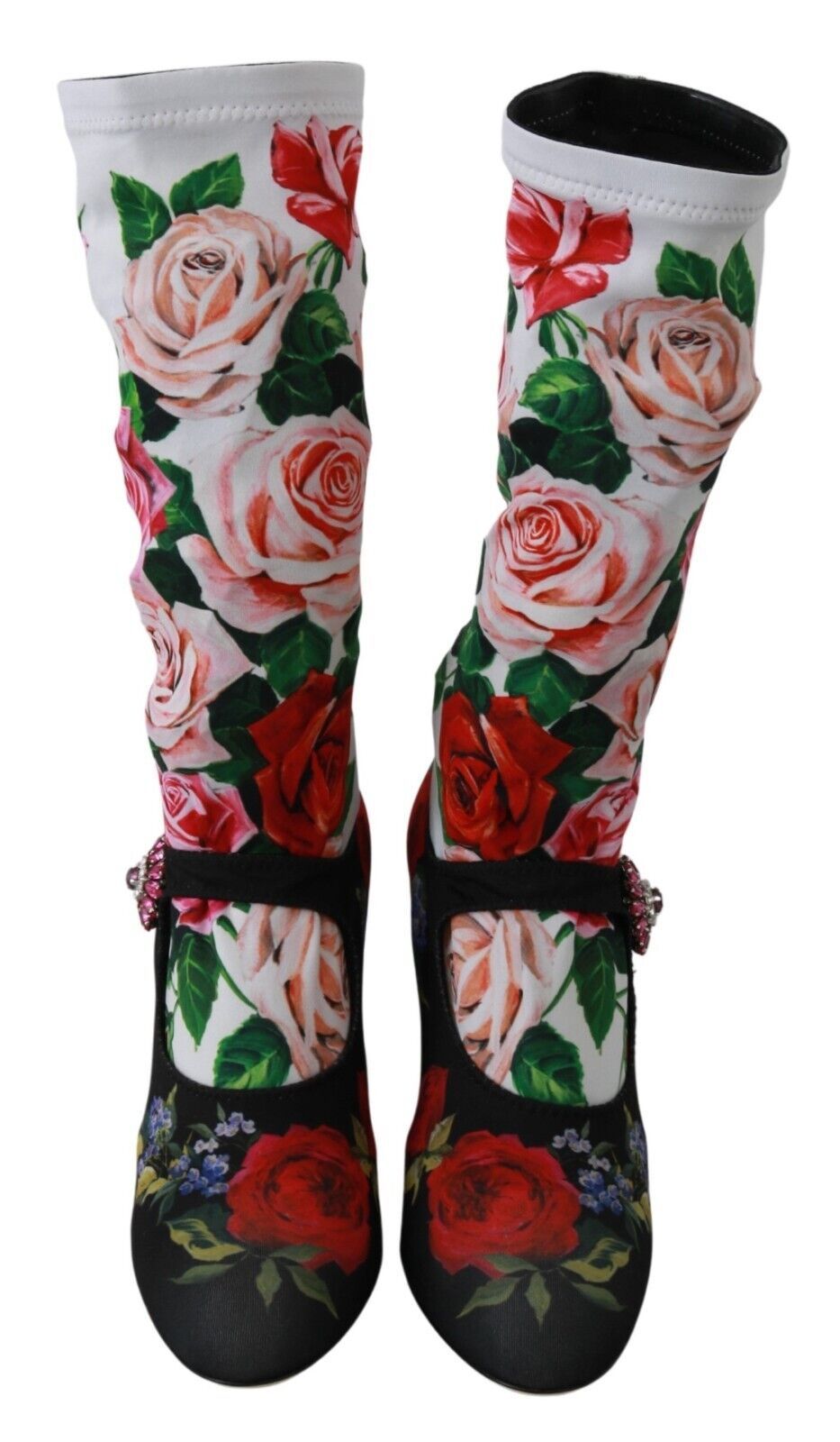 Dolce &amp; Gabbana Chaussettes à fleurs noires Bottes en jersey de cristal Chaussures