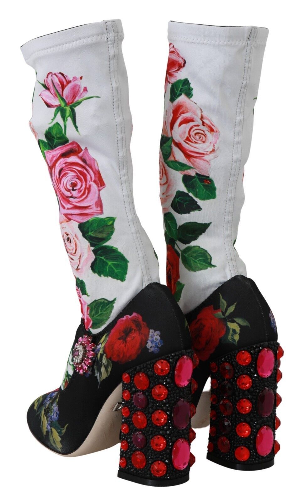 Dolce &amp; Gabbana Chaussettes à fleurs noires Bottes en jersey de cristal Chaussures