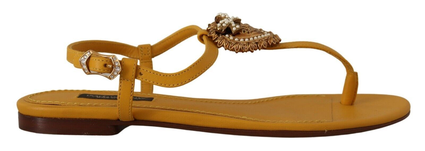 Dolce &amp; Gabbana Sandales plates Devotion en cuir moutarde