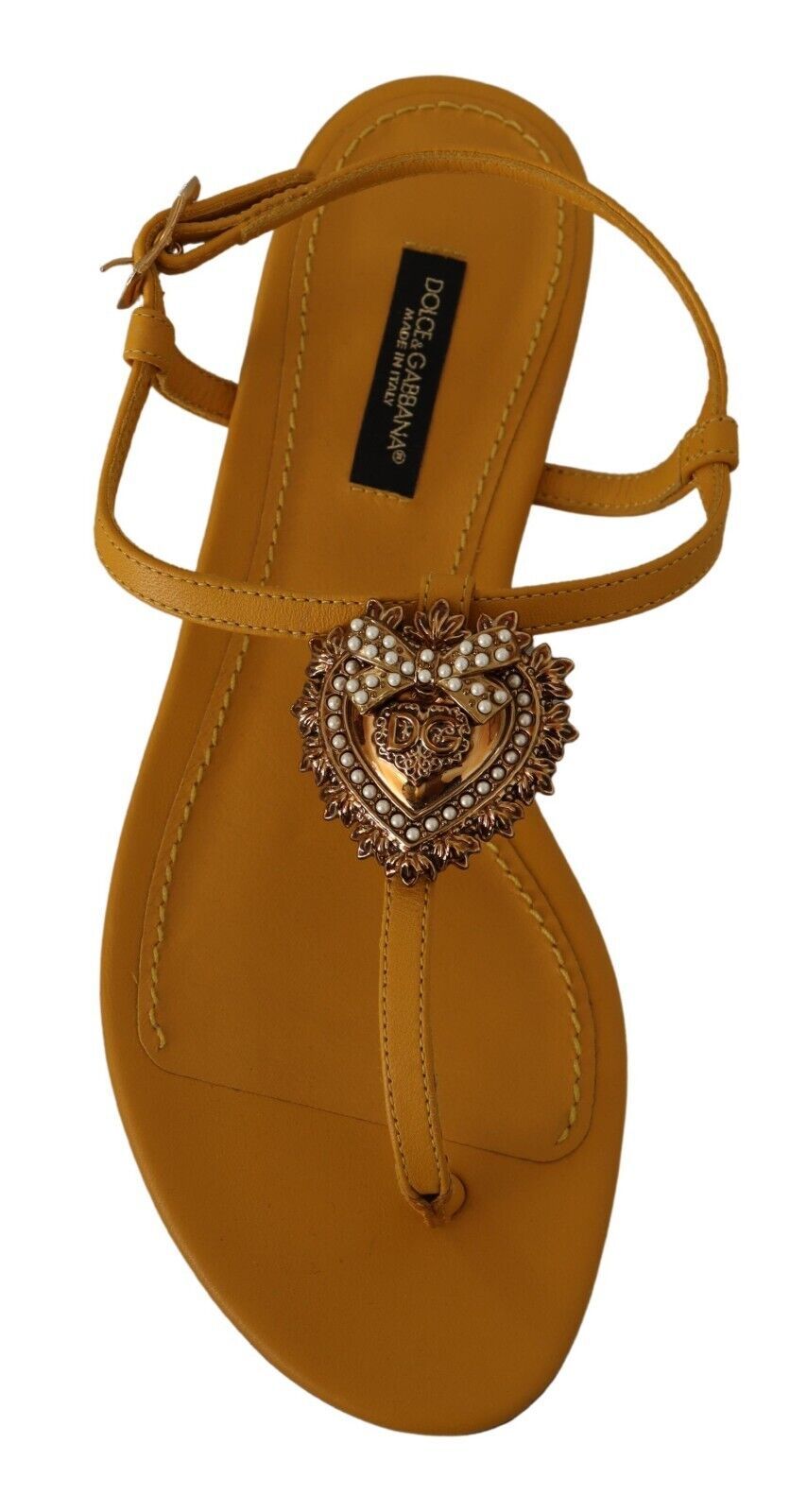 Dolce &amp; Gabbana Sandales plates Devotion en cuir moutarde