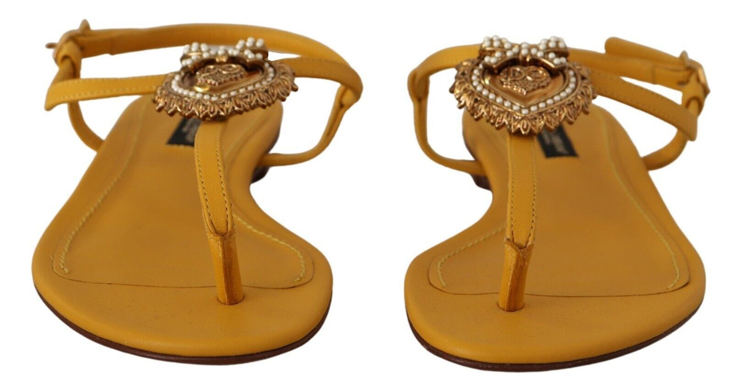 Dolce &amp; Gabbana Sandales plates Devotion en cuir moutarde