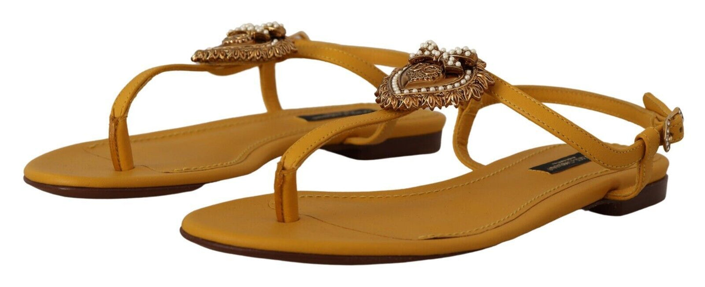 Dolce &amp; Gabbana Sandales plates Devotion en cuir moutarde