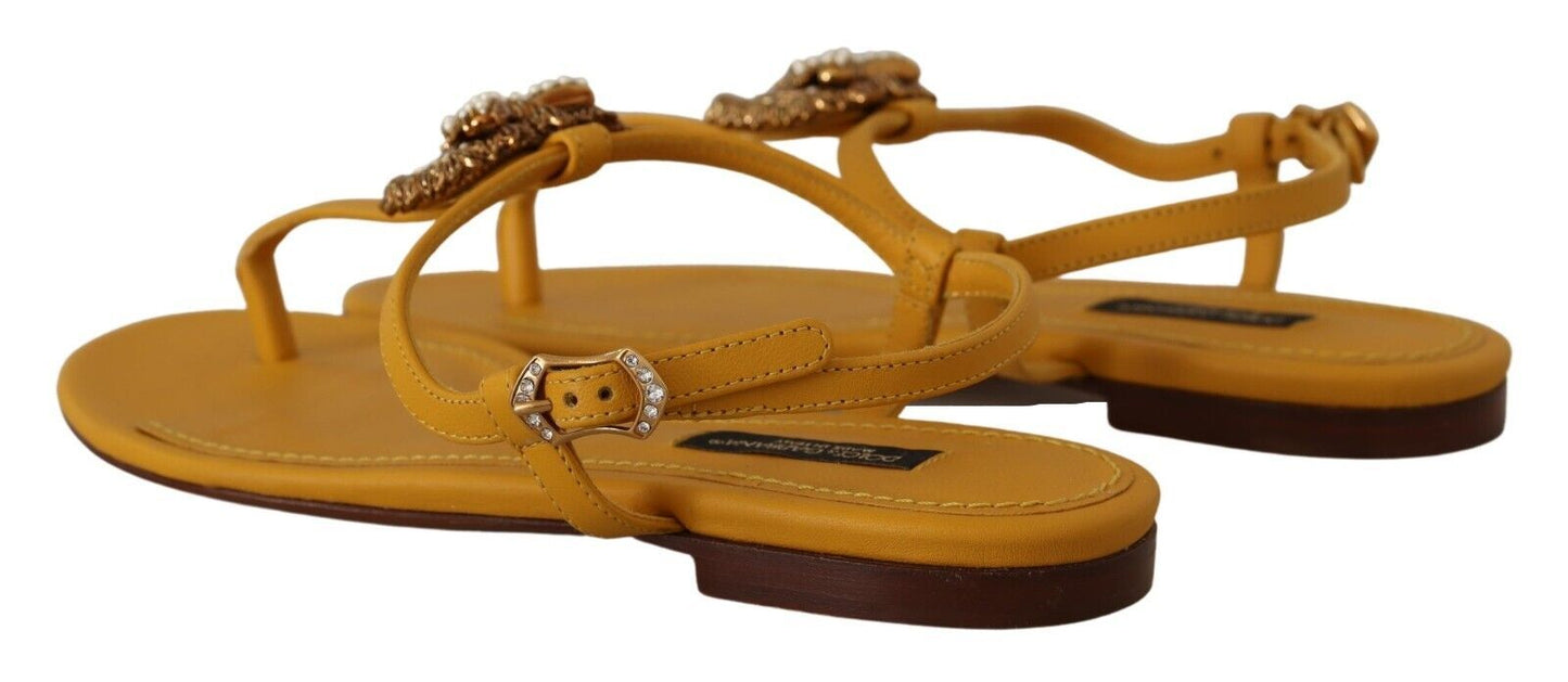 Dolce &amp; Gabbana Sandales plates Devotion en cuir moutarde