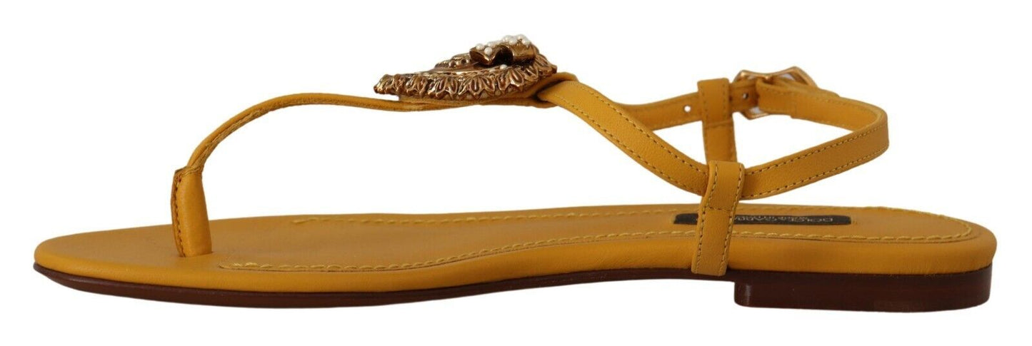 Dolce &amp; Gabbana Sandales plates Devotion en cuir moutarde