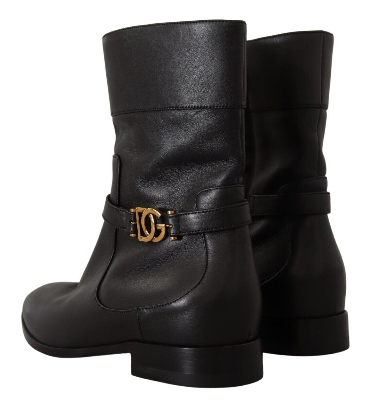 Dolce &amp; Gabbana Chaussures plates en cuir noir avec bottes courtes et logo