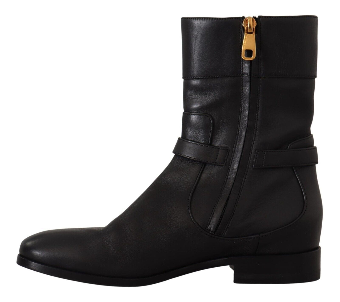 Dolce &amp; Gabbana Chaussures plates en cuir noir avec bottes courtes et logo