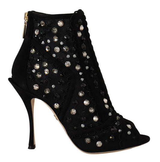 Dolce &amp; Gabbana Cristaux noirs Talons Fermeture éclair Bottes courtes Chaussures