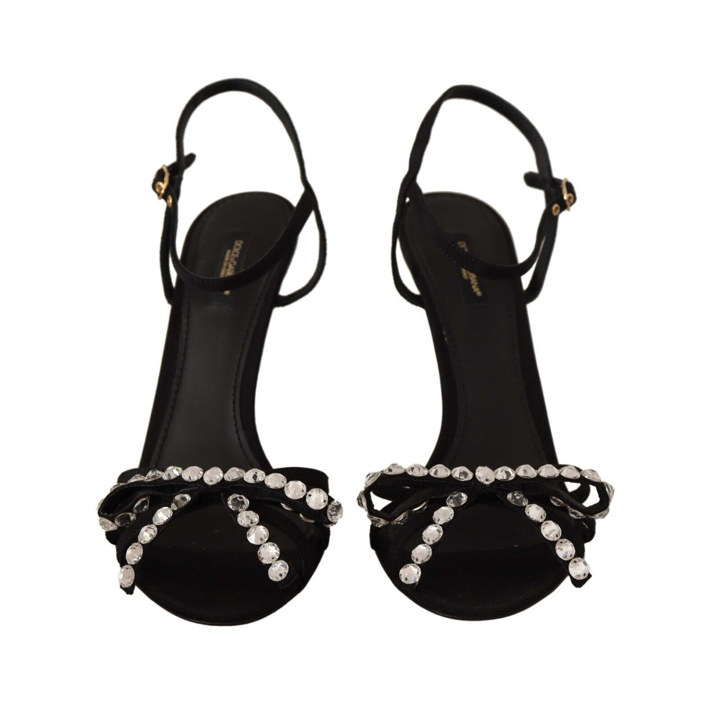 Dolce &amp; Gabbana Cristaux noirs Bride à la cheville Talons Sandales Chaussures