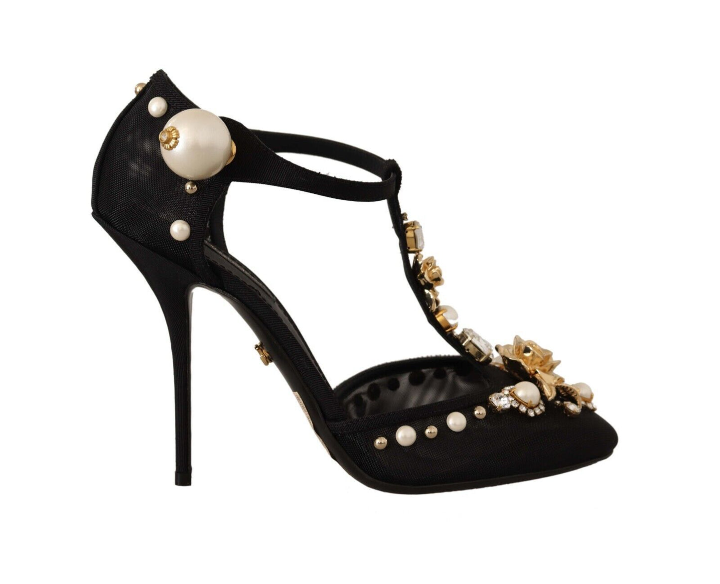 Dolce & Gabbana Elegant Embellished T-Strap Heels Sandals