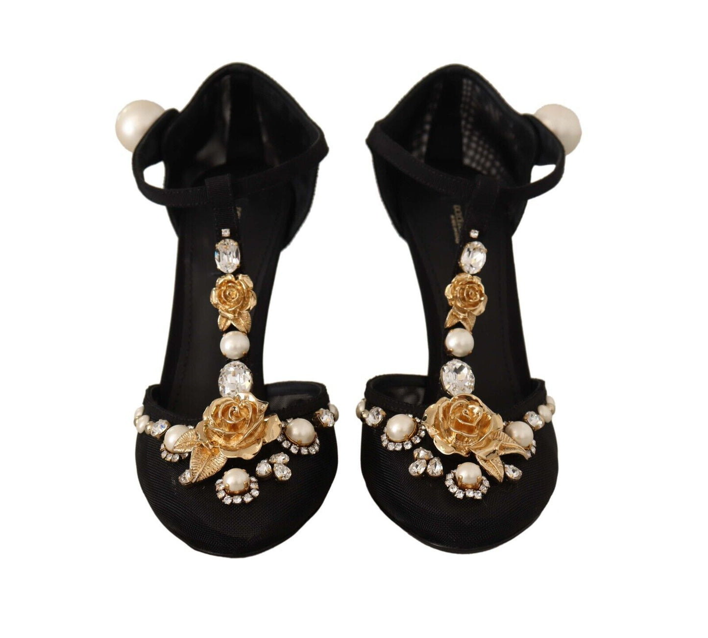 Dolce &amp; Gabbana Noir Fausse Perle Cristal Vally Talons Sandales Chaussures