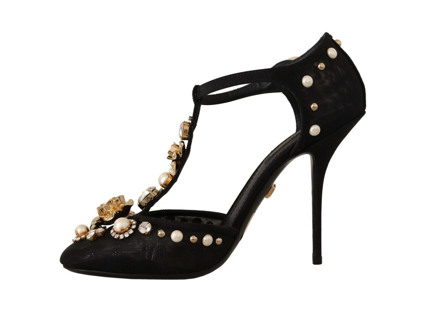 Dolce &amp; Gabbana Noir Fausse Perle Cristal Vally Talons Sandales Chaussures