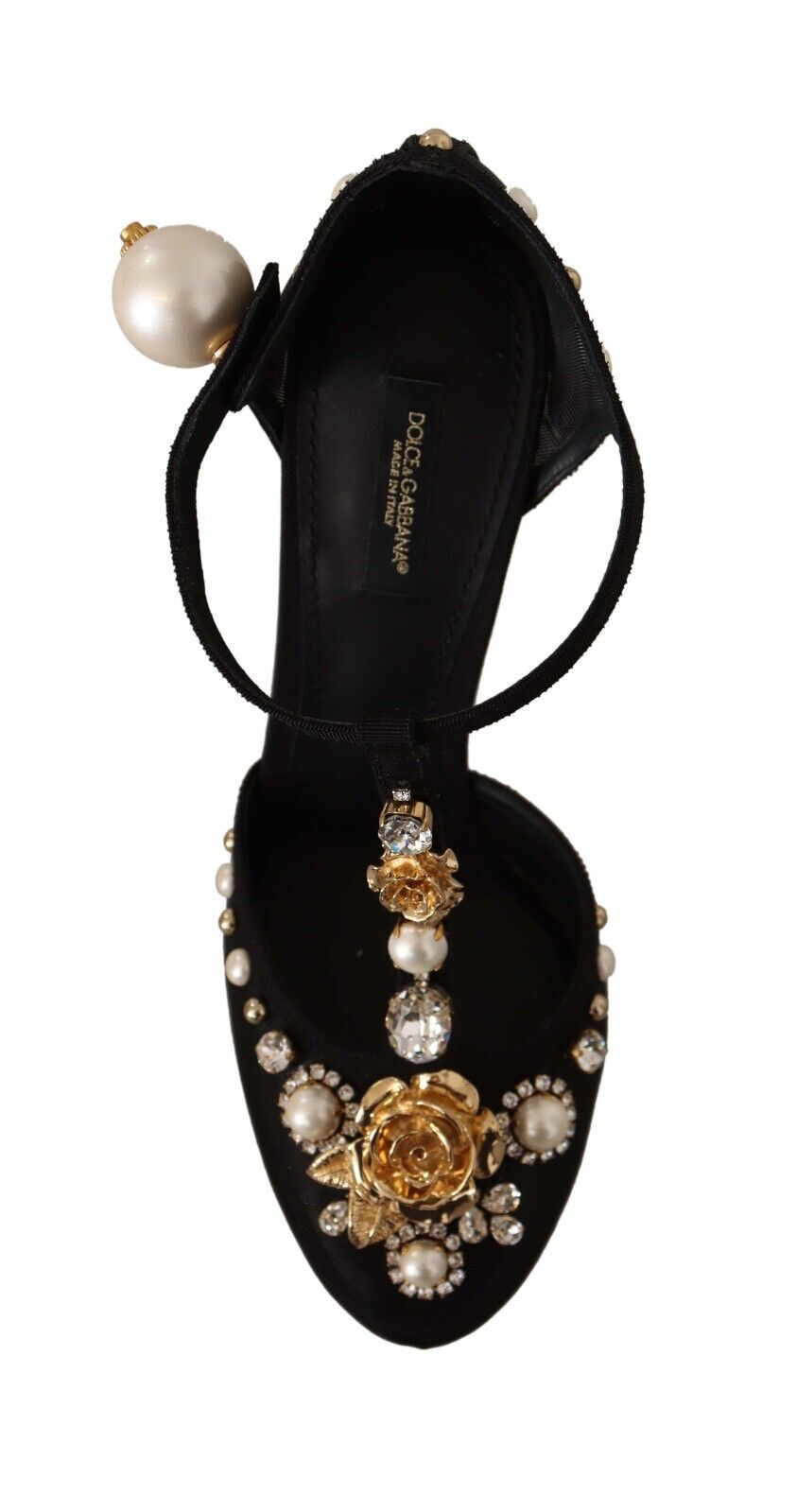 Dolce &amp; Gabbana Noir Fausse Perle Cristal Vally Talons Sandales Chaussures