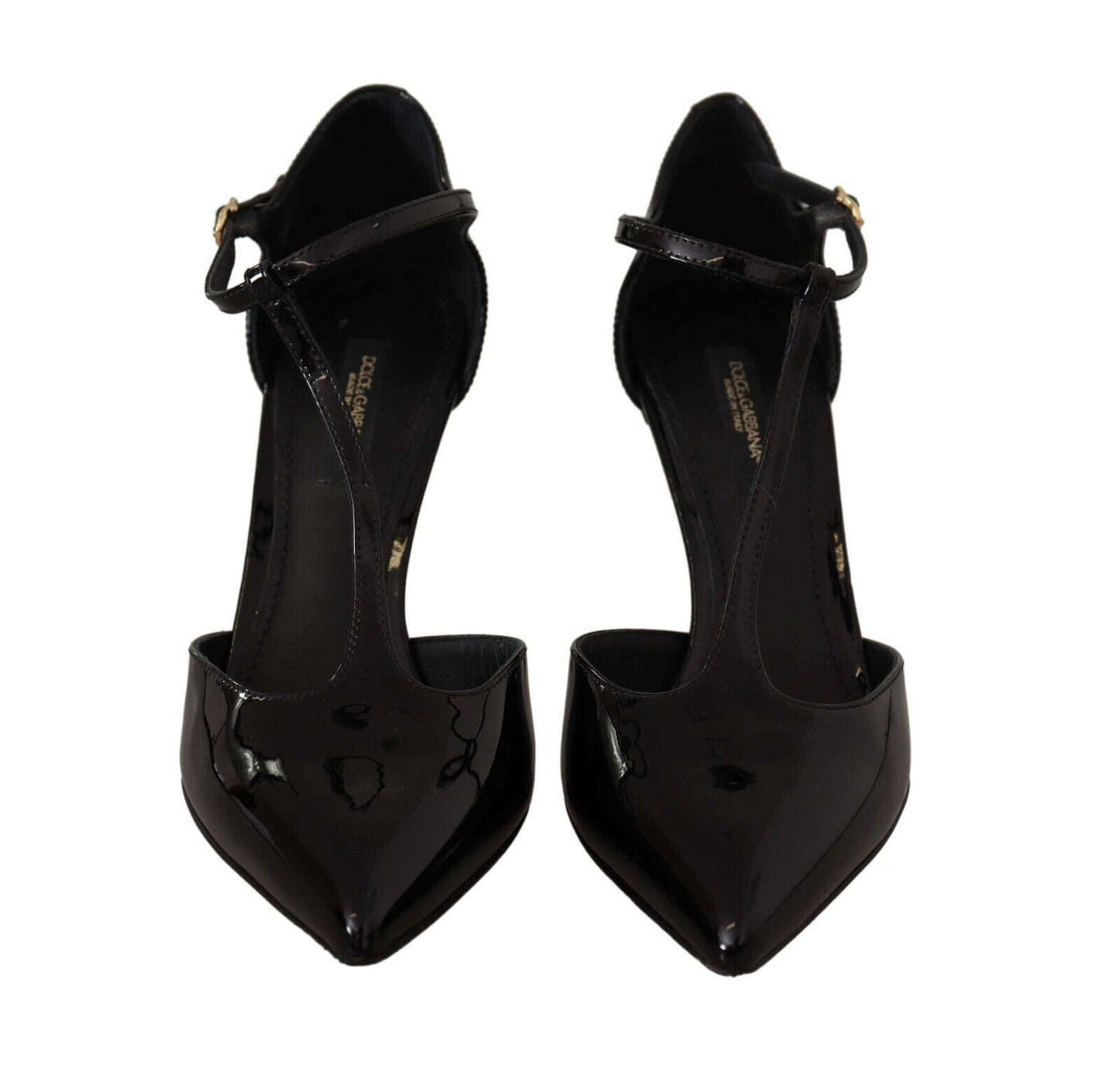 Dolce &amp; Gabbana Schwarze Lackleder-Sandalen mit T-Riemen