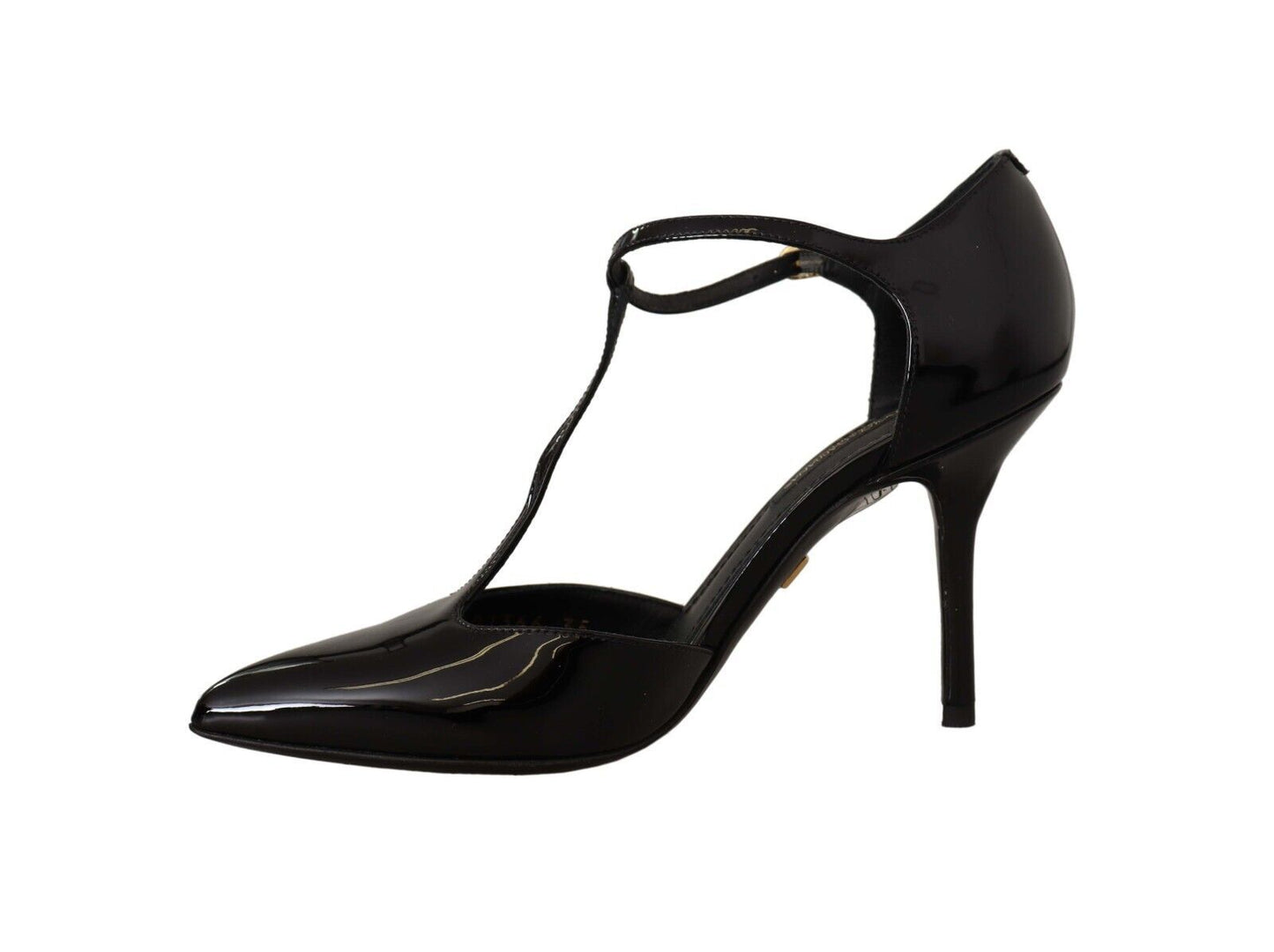 Dolce & Gabbana Elegant Black Leather T-Strap Heels Sandals