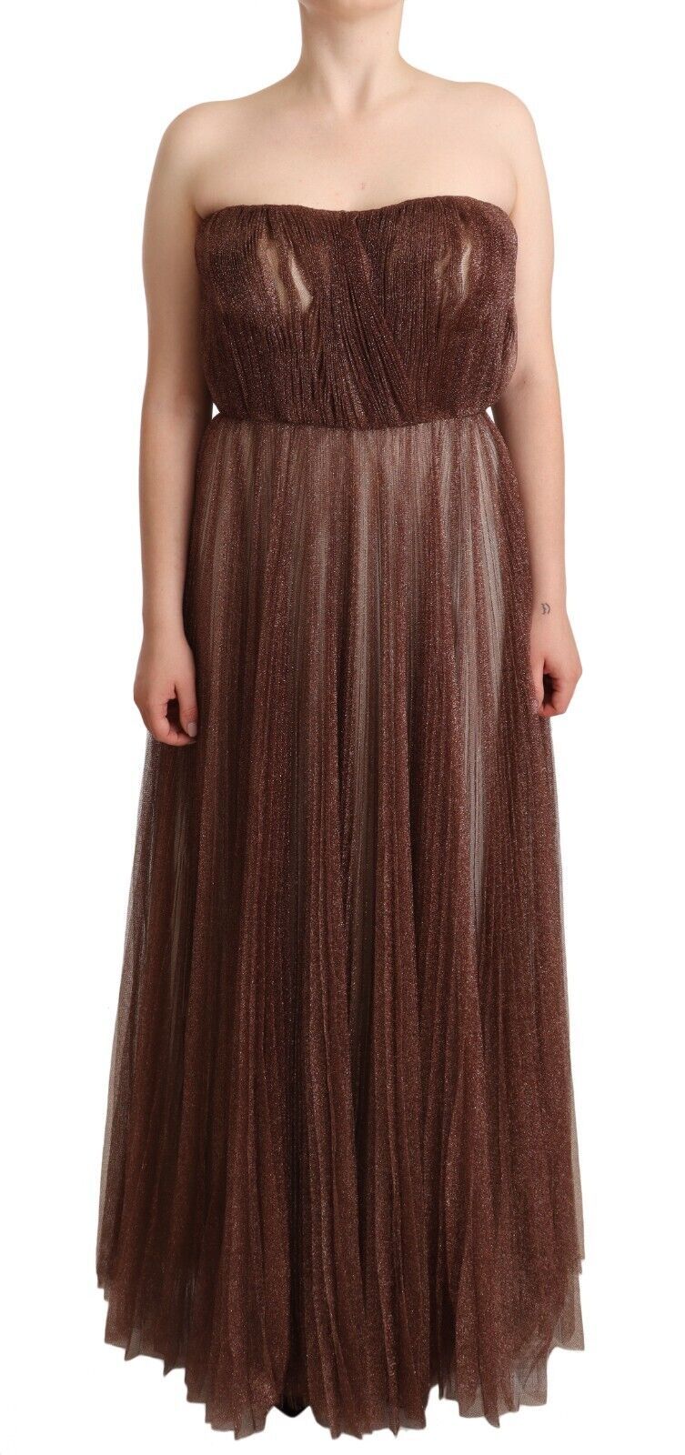 Dolce &amp; Gabbana Robe longue en polyester bronze métallisé