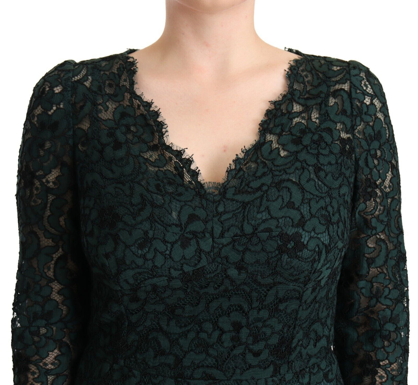 Dolce &amp; Gabbana Robe longue en dentelle florale verte longueur au sol