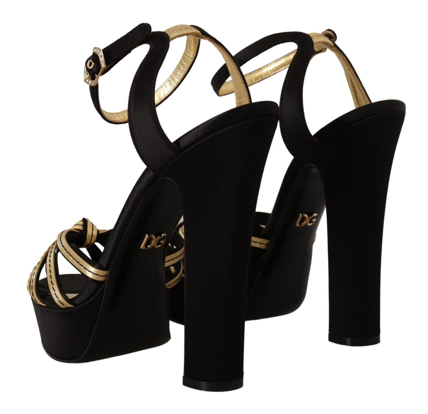 Dolce &amp; Gabbana Noir Or Viscose Bride À La Cheville Talons Sandales Chaussures