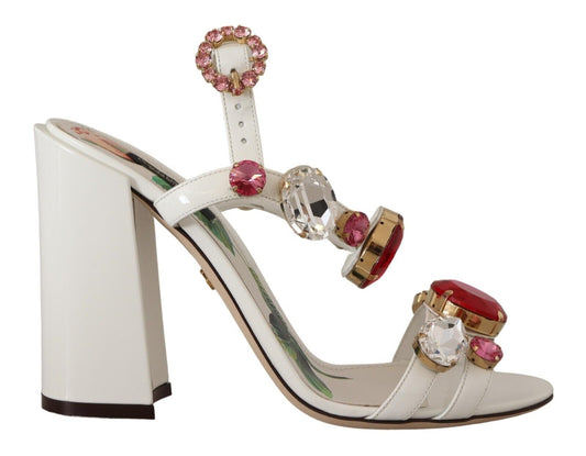 Dolce &amp; Gabbana Chaussures à talons Keira en cuir blanc et cristal