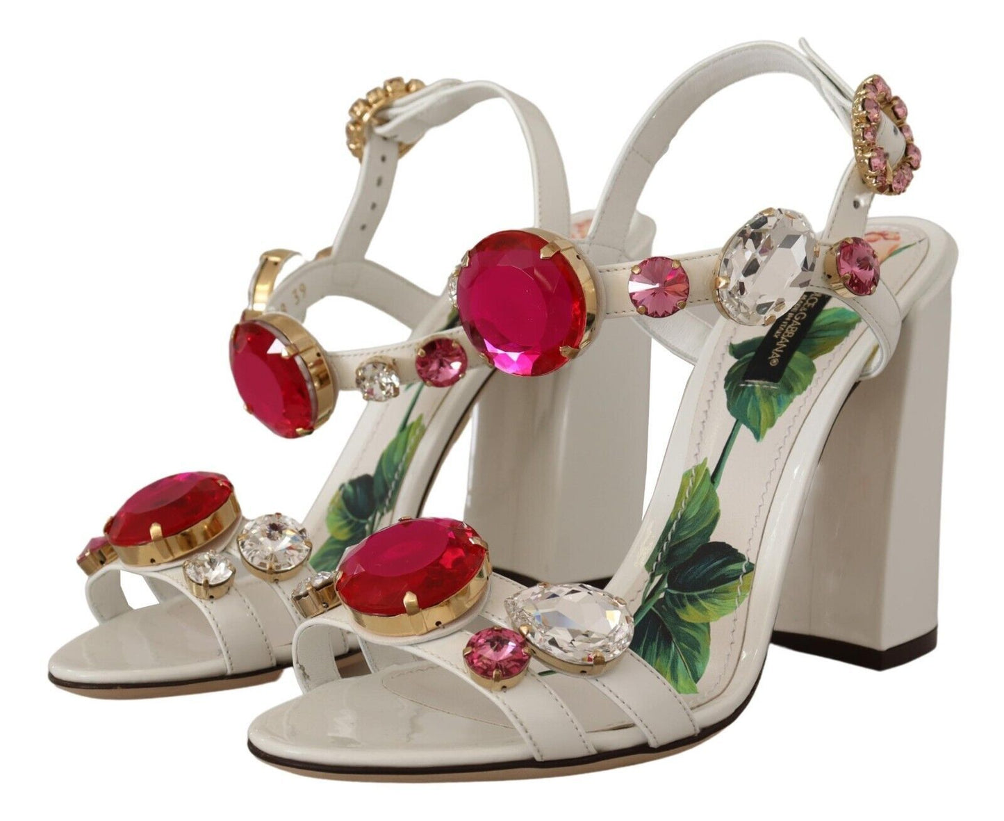 Dolce &amp; Gabbana Chaussures à talons Keira en cuir blanc et cristal