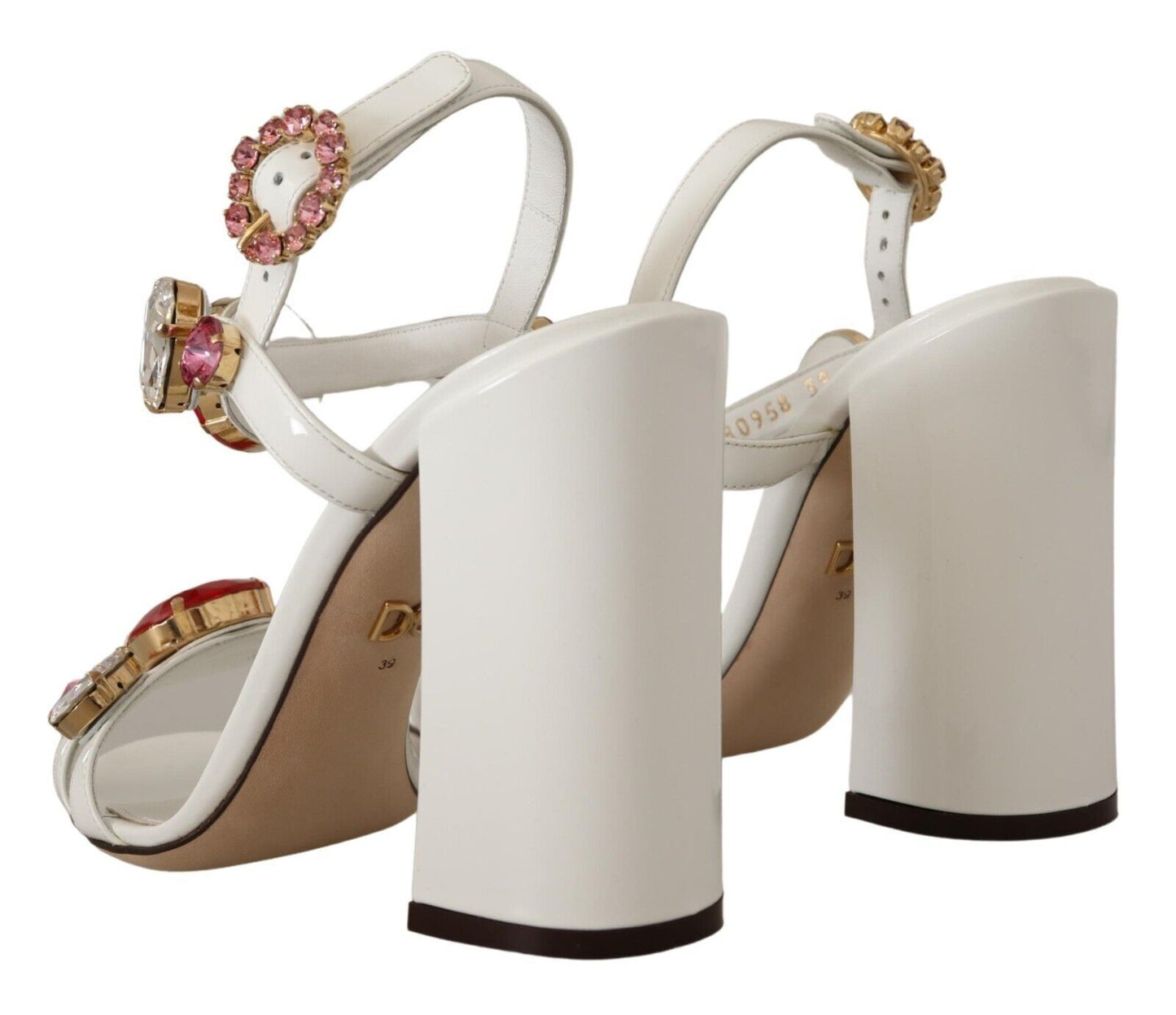 Dolce &amp; Gabbana weiße Lederkristall-Keira-Heels-Sandalen-Schuhe