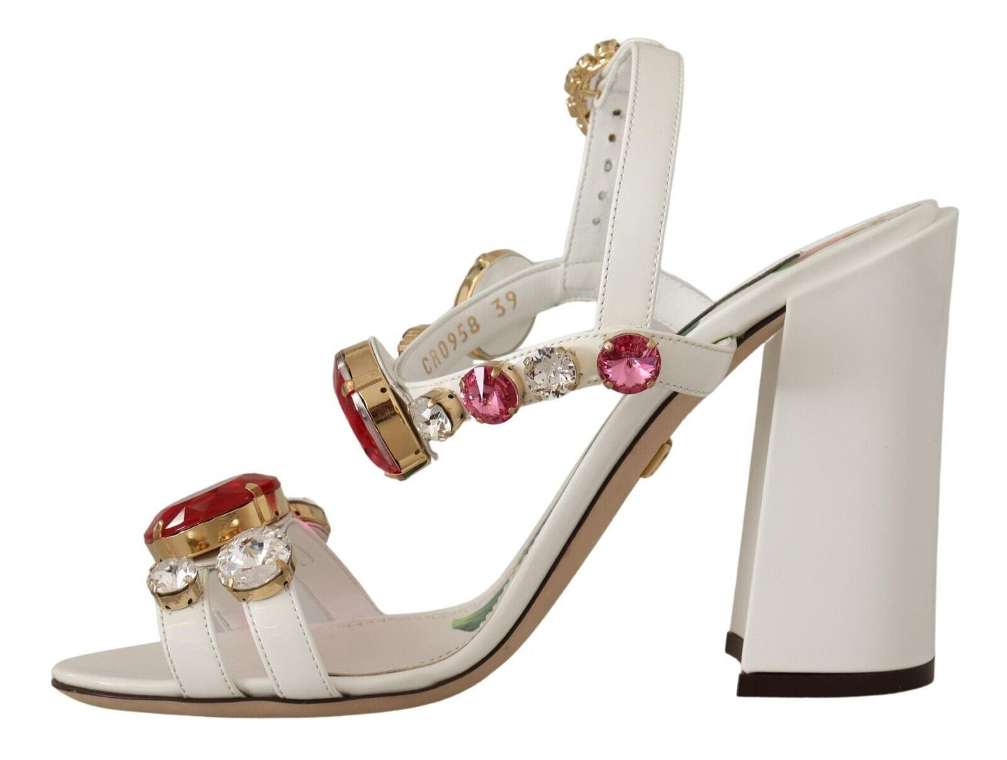 Dolce &amp; Gabbana Chaussures à talons Keira en cuir blanc et cristal