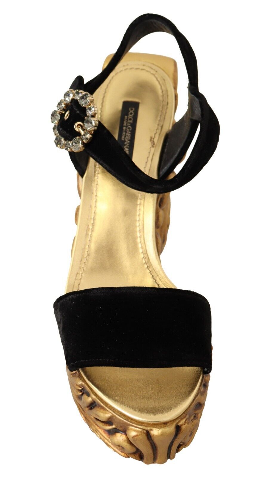 Dolce &amp; Gabbana Schwarzgoldene barocke Samt-Absatz-Kristallschuhe