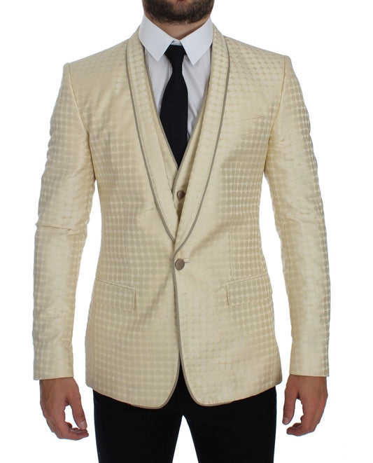 Dolce &amp; Gabbana Blazer 2 pièces en soie beige à pois