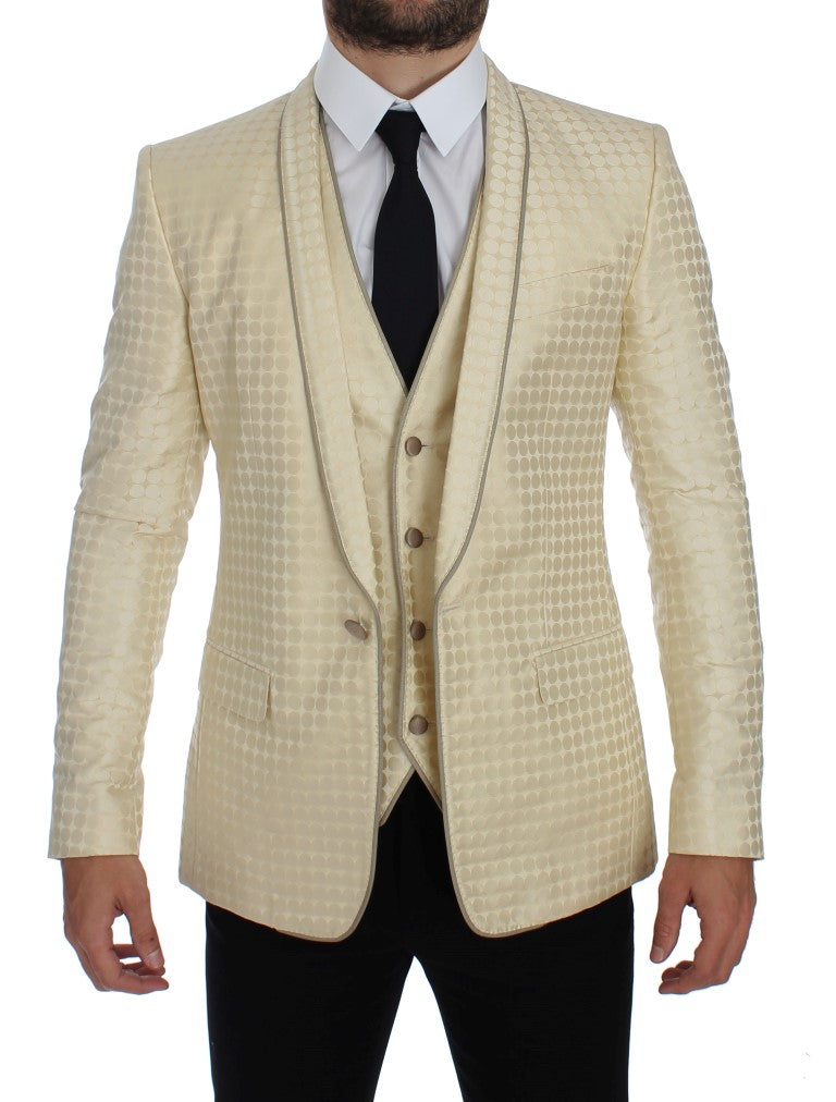 Dolce &amp; Gabbana Blazer 2 pièces en soie beige à pois