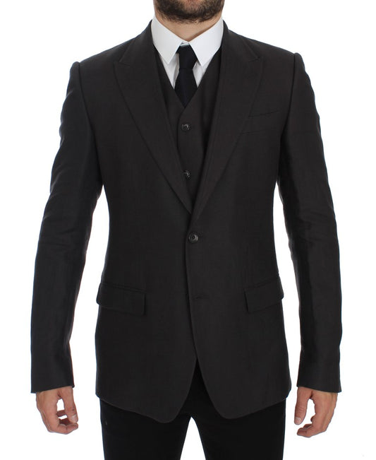 Dolce &amp; Gabbana Veste blazer en lin coupe slim grise