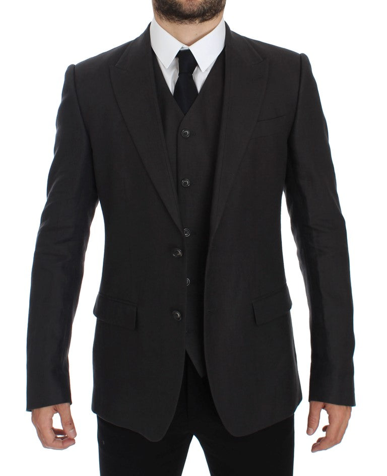 Dolce &amp; Gabbana Veste blazer en lin coupe slim grise