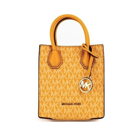 Michael Kors Mercer XS Honeycomb Gold Signature PVC North South Shopper Umhängetasche