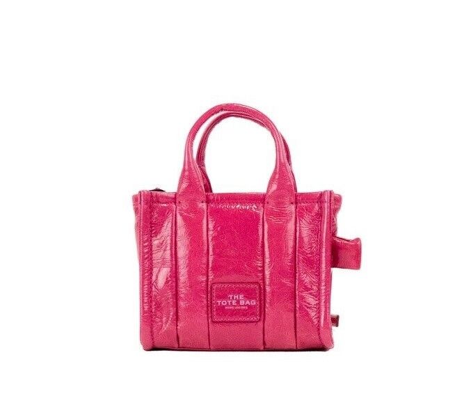 Marc Jacobs The Shiny Crinkle Micro Tote Magenta Leder Umhängetasche Handtasche