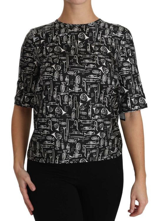 Dolce &amp; Gabbana Blouse en soie noire à imprimé instruments de musique