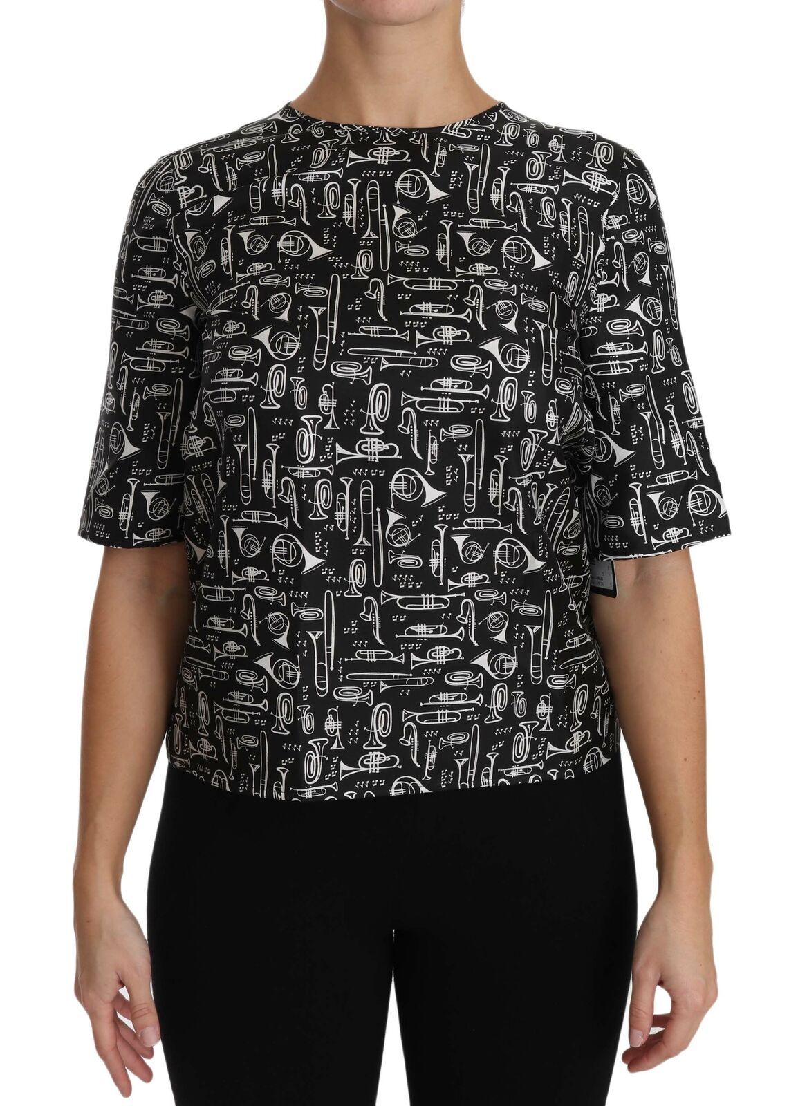 Dolce &amp; Gabbana Blouse en soie noire à imprimé instruments de musique